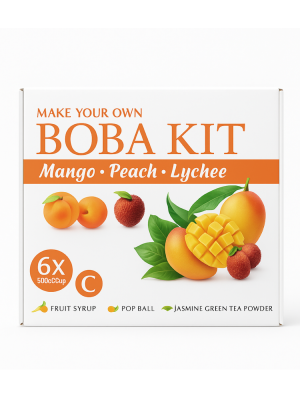 Bubble Tea Kit – BOBA KIT – Flavors: Mango + Peach + Lychee (6 servings)